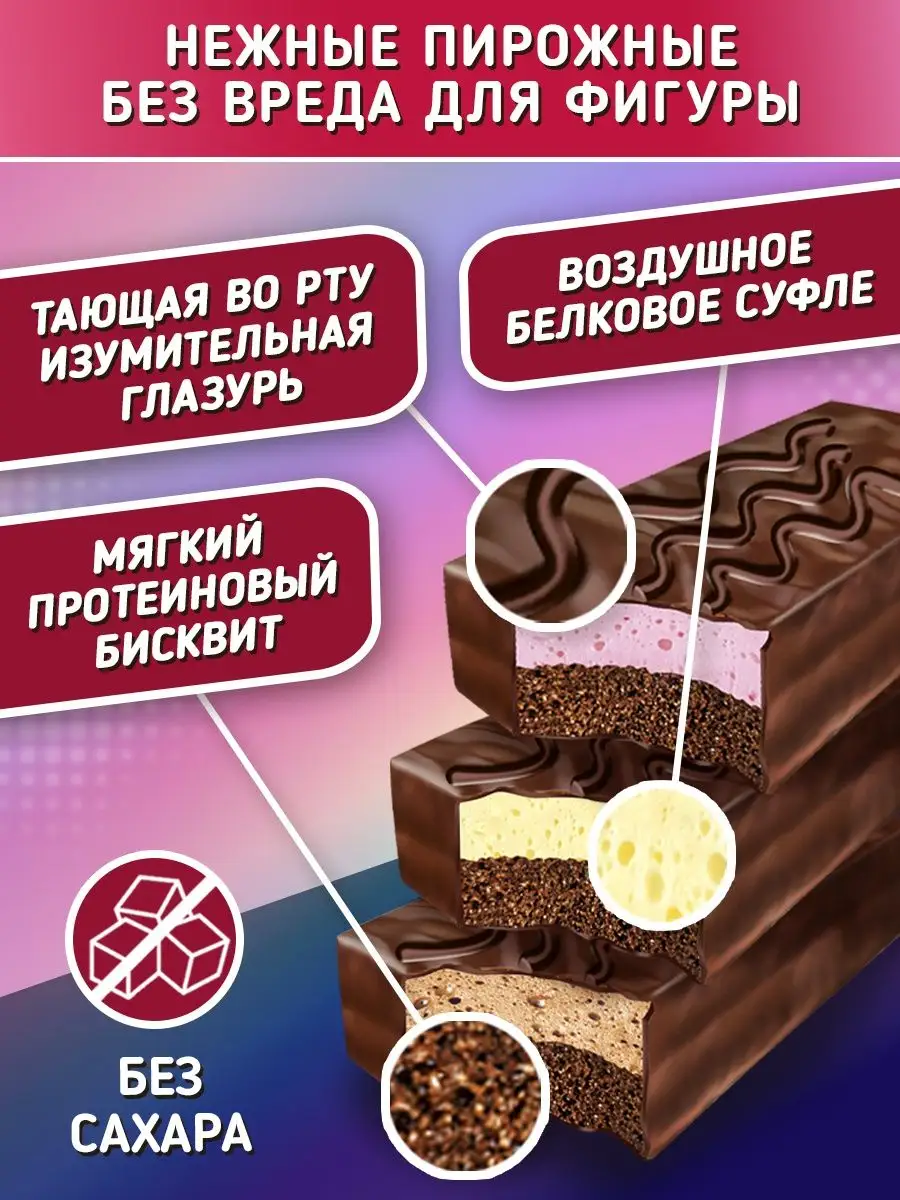 Протеиновое пирожное Protein Cake ассорти без сахара Ёбатон 126011012  купить за 414 ₽ в интернет-магазине Wildberries