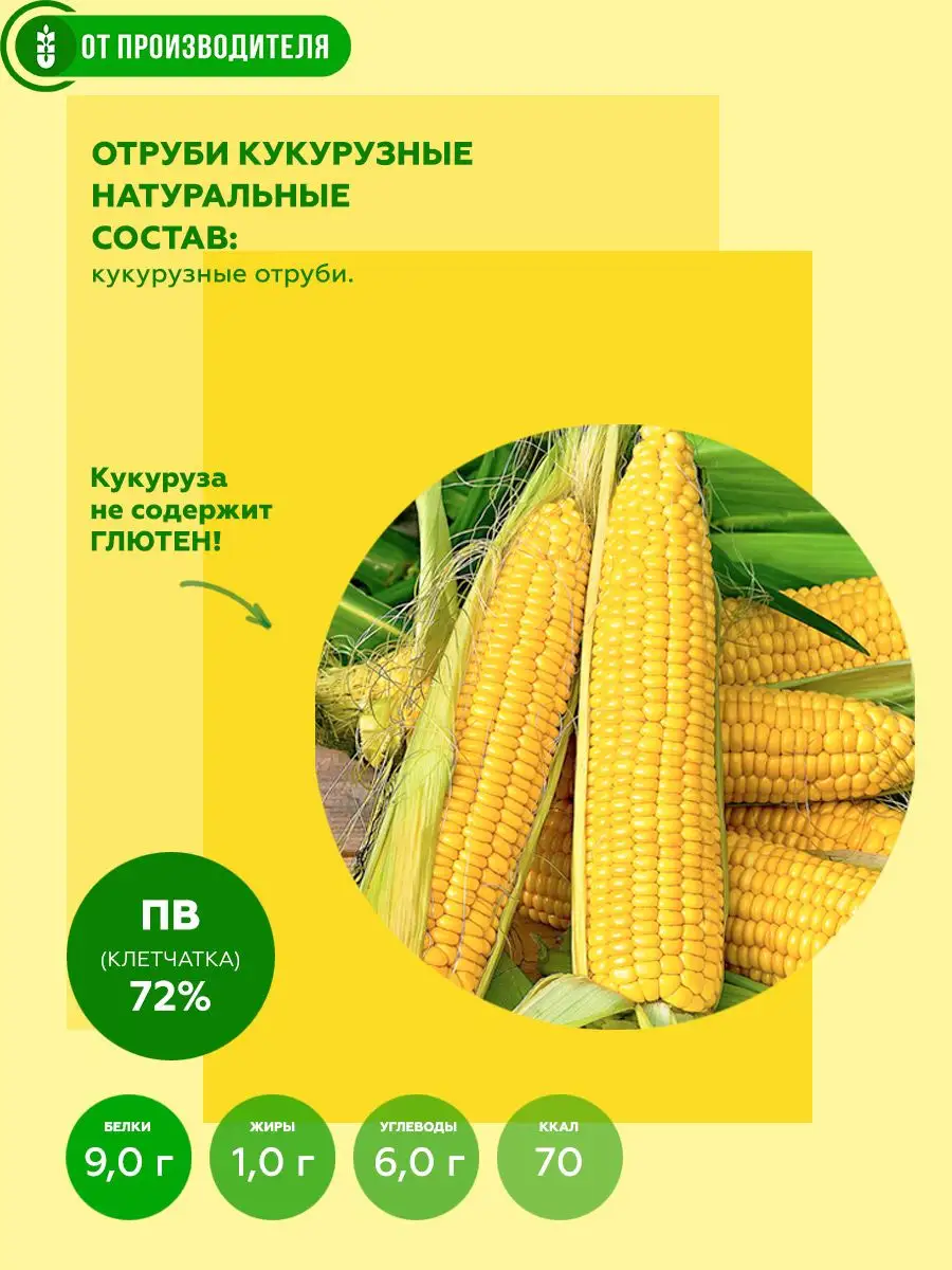 Отруби кукурузные, натуральные, 500 гр Сибирская клетчатка 127550772 купить  за 253 ₽ в интернет-магазине Wildberries