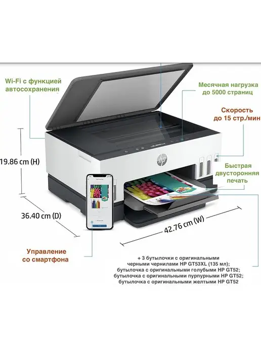 HP Smart Tank 720 + Набор оригинальных чернил + Wi-Fi, черный, фото 2