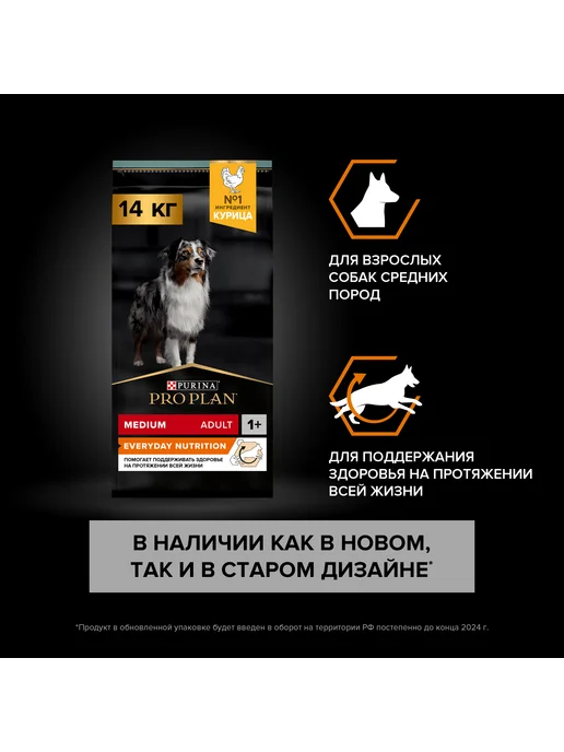 Сухой корм PRO PLAN Здоровья для собак, средние, курица, 14 кг, фото 3