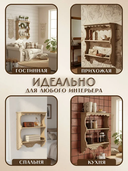 Кодеко Полка настенная с орнаментом Прованс, желтый, фото 2